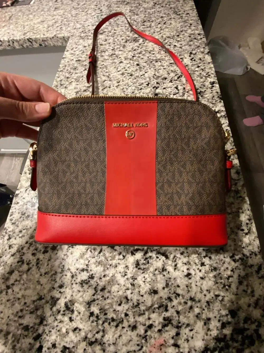 Michael Kors Jet Set Charm Large Dome Crossbody in Brown and Red
